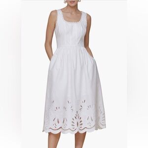 NWT Avec Les Filles Chic White Sleeveless Cotton Midi Dress Size 4